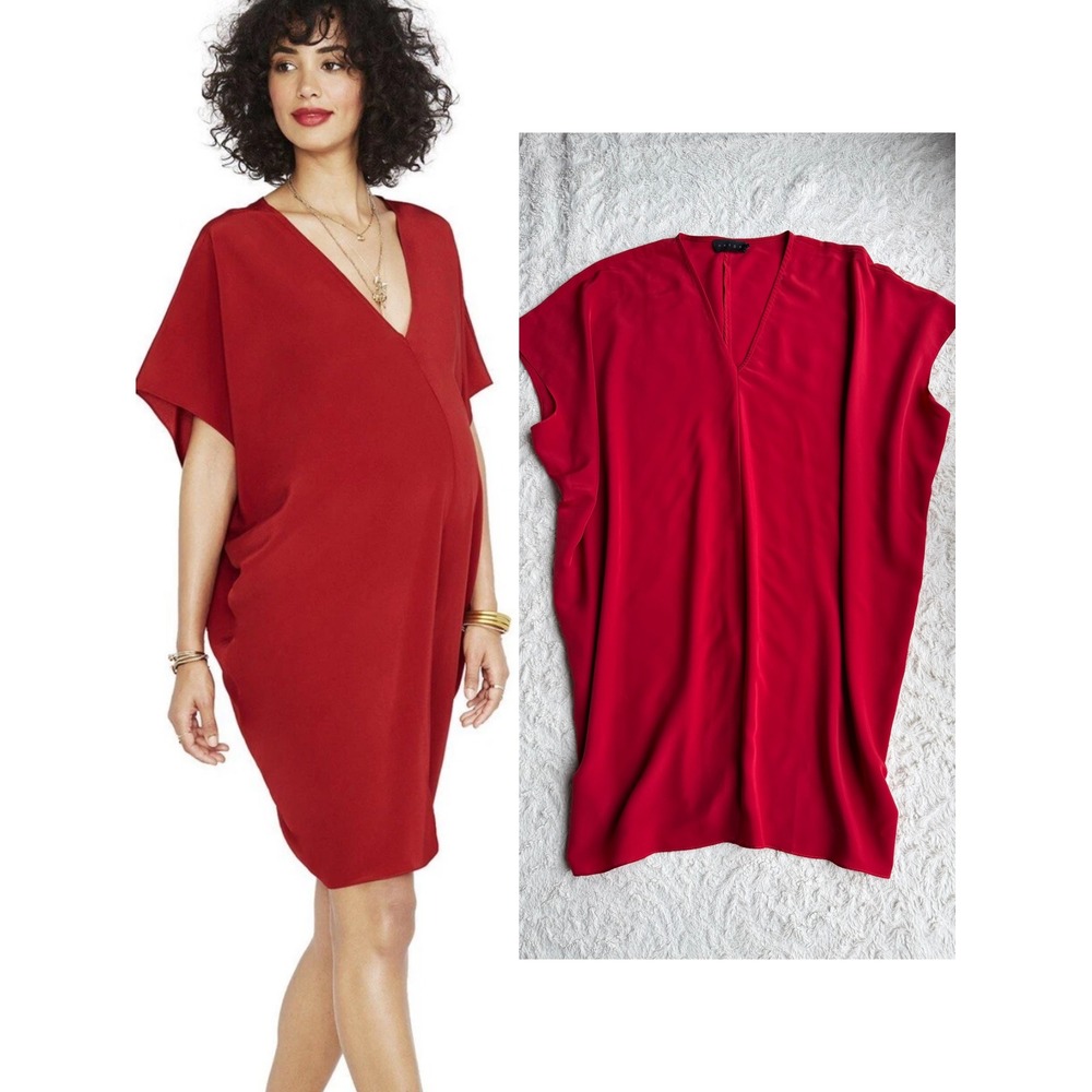 HATCH Slouch Dress Red V-Neck Oversized Slouchy Maternity Shift XS X P
